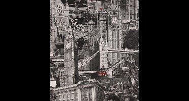 Dutch Wallcoverings Papierbehang - Londen - Zwart/rood