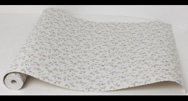 Dutch Wallcoverings Vlakvinylbehang bloemetjes - beige/groen/paars