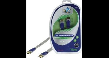 HQ - 1.4 High Speed platte HDMI kabel  - 5 m - Grijs/Blauw