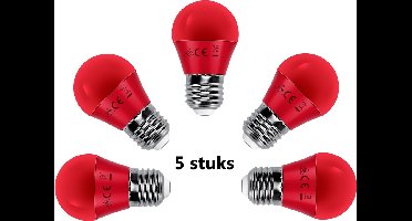 LED kogellamp G45 E27 - 5 stuks - 4W - 180° - rood licht - sfeerverlichting