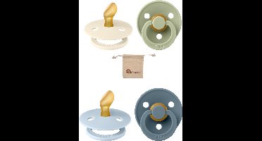 Bibs Blister Dental | Met Monkiezz Speenzakje - maat 2 6-18 maanden - 4 stuks - Ivory - Sage -Baby Blue - Petrol - Orthodontisch