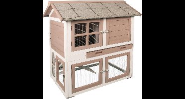 Konijnenhok met ren – Groot konijnenhok voor buiten met 2 verdiepingen en nachthok – 98x64x102 cm – Flamingo Konijnenhok Snug Urban Bruin