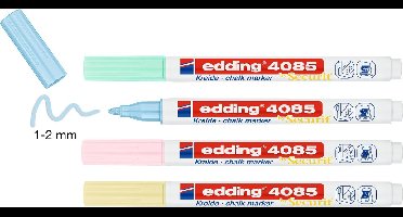 edding 4085 krijtmarker - 4 raamstiften - pastel kleuren - krijtstift voor borden, ruiten, glas - ronde punt 1-2 mm - afwasbaar - uitwisbaar