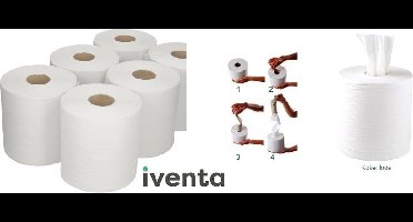 6x Handdoek rol, centrefeed, celluloise, wit, 300 meter, 1 laags, zonder koker