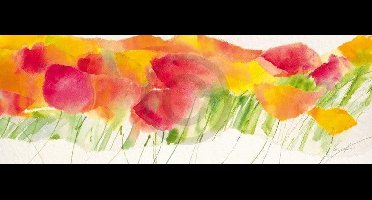 Kunstdruk Marta Peuckert - Poppy ribbon yellow 100x35cm