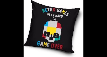 Retro Games Play Hard or Game Over - Sierkussen Kussen 40 x 40 cm (inclusief vulling, met ritssluiting)