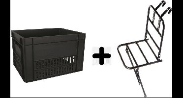 Fiets Transportrek Voordrager 28 inch + Fietskrat Kunststof 30 liter Zwart