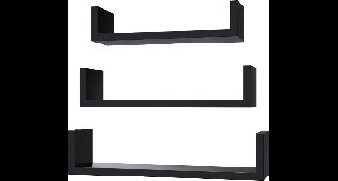 Hoppa! Wandplank Set van 3 U-vormige zwevende planken - Zwart - MDF - 40 x 10 x 9cm