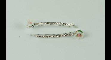 Schuifspelden strass met witte bloem