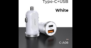USB-C autolader dual 30 watt  - USB-C + QC 3.0 usb poort - Geschikt voor iPhone / Samsung / Oppo / Huawei / Xiaomi - iPhone 12 Mini/Pro/Pro Max autolader - Car charger - Smartphone autolader