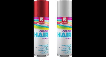 Smiffys Carnaval verkleed hoofdhaar verf/spuitspray - wit en rood - spuitbussen - 125 ml p/st