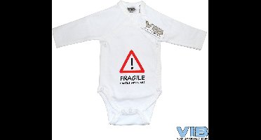 VIB® - Rompertje (overslag) Luxe Katoen - FRAGILE Handle with care (Wit) - Babykleertjes - romper - rompertjes - rompertjes met tekst - baby cadeau - baby aankondiging - overslagromper