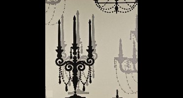 Dutch Wallcoverings Papierbehang - Kandelaar - Crème/Zilver Zwart
