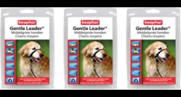 3x Beaphar Gentle Leader Medium - zwart - Hoofdhalsband voor honden