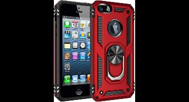 Stevige Magnetische Anti shock ring Geschikt voor Apple iPhone 6/6S Plus back cover case- schokbestendig-TPU met stand- Rood + gratis screenprotector