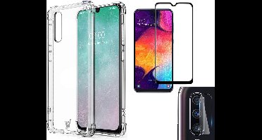 Hoesje geschikt voor Samsung A50 - Transparant + Screen Protector Full + Camera Protector