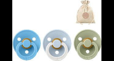 3 BIBS spenen rond maat 2: Breeze, Sage en Baby blue night + BolleToet speenzakje - fopspenen