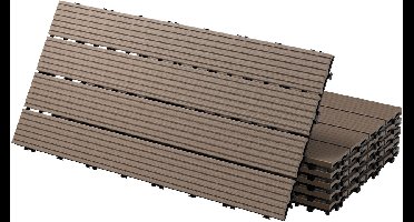 ECD Germany WPC Terrastegels Donkerbruin 60x30 cm 30 stuks = 5m² Geribbeld Houtlook Vloertegels Met Kliksysteem En Drainage Vlondertegels Balkontegels Kliktegels Voor Tuin Terras Balkon