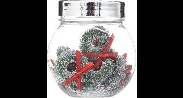 Feeric Christmas Mini kerstkransen decoraties - 16x st- in glazen pot - 7,6 cm - polyester