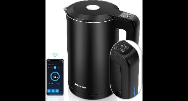Aigostar 30UTV - Smart Waterkoker - met Temperatuurregeling - Appbesturing - Warmhoudfunctie - Dubbelwandig - Cool-touch - 1.7L - 2200W - Zwart