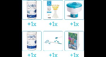 Zwembad Onderhoudspakket - Onderhoud Zwembad - bevat Chloor - Testrips - Chloordrijver - Chloor - Schoonmaakset en Zwembadgids (6-delig)