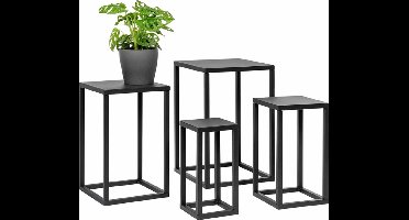Sierra, 4-delige set bloemenkrukken, metalen plantenstandaard, moderne bloemenzuil, ideaal voor woonkamer, hal en kantoor, stabiel en ruimtebesparend rek voor decoratie en kamerplanten (Zwart)
