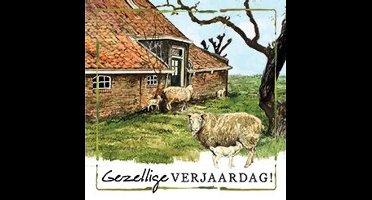 Rien Poortvliet Wenskaart Gezellige VERJAARDAG! – Schapen en Boerderij – 13,5 x 13,5 cm