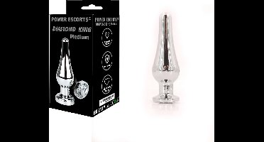 Power Escorts Diamond King Medium Butt Plug met Witte Steen - Metalen Anal Plug - 11 cm - Luxe Colour Box