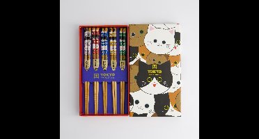 Tokyo Design Studio - Kinderen Eetstokjes Geschenkset - Katten - 5 Paar - 18 cm