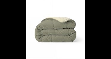 Zelesta Comfort Duo Dekbed zonder overtrek - Wasbaar Hoesloos dekbed - Met vaste overtrek - 2 in 1 - Olijfgroen & Crème - 200x200cm