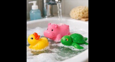 Eddy Toys Bad Dierfiguren - Set van 3 Stuks - PVC Badspeelgoed - Roze, Geel en Donkergroen - Stimuleert Creatief Spelen - Veilig voor Jonge Kinderen - BPA-vrij Materiaal