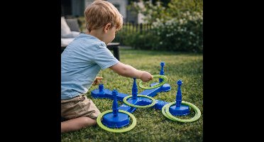 Eddy Toys Ringwerpspel Kruisvorm - 7-delig Buitenspel voor Jong en Oud - Compact en Lichtgewicht Ontwerp - Stimuleert Actieve Beweging en Behendigheid - Afmeting 50x14x14 cm - Kleur Blauw/Groen