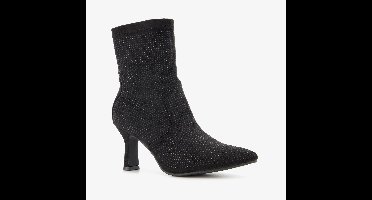 Nova dames glitter enkellaarsjes met hak zwart - Maat 38