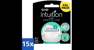 15 x Wilkinson Intuition - Navulmesjes - 2 in 1 Sensitive Care - Voor Gevoelige Huid - 6 mesjes - Voordeelverpakking - 15 stuks