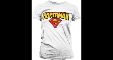 Superman T-shirt met logo in blokletters voor dames, Girly-stijl, witite