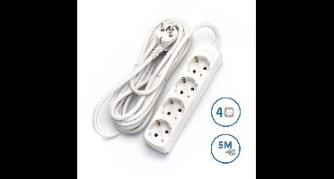 Aigostar 20HJI - Stekkerdoos - 4 voudige - 5 meter - Verlengsnoer - Verlengkabel - Stekkerdozen - Wit