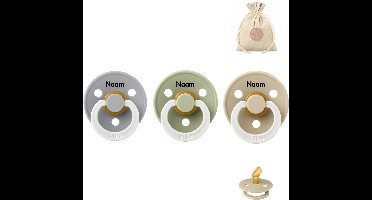 BIBS fopspenen anatomisch met naam - maat 1 - Glow in the dark sage, vanilla en cloud + BolleToet speenzakje