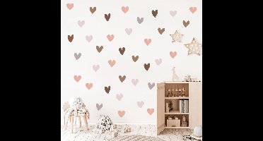 Muurstickers met hartjes, 78 stuks, voor kinderkamer, meisjes, wanddecoratie, boho-kinderkamerdecoratie, voor woonkamer, slaapkamer, babykamer, kinderkamer (crèmebruin)