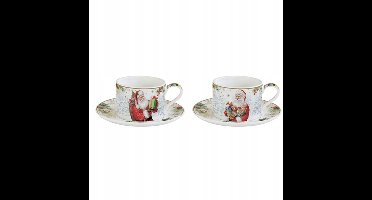 Porseleinen Mokken met Schotels, 240ml, 2 stuks, kerstthema