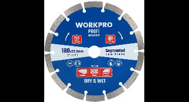 WORKPRO WP405037 – Diamantschijf Ø180 mm x 22,2 mm – Gesegmenteerd – Voor Beton, Steen & Tegels – Droog & Nat Gebruik