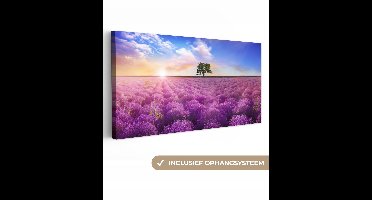 OneMillionCanvasses - Canvas - Schilderij - Lavendel - Bloemen - Boom - Zon - Landschap - Schilderijen op canvas - Foto op canvas - 100x50 cm - Wanddecoratie