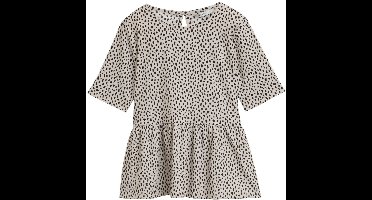 Tom Tailor Denim - Jacquard T-shirt met peplum - Maat XS - beige black dotted print