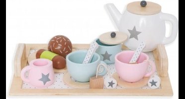 Jabadabado speelgoed Houten speelset theeservies 17-delig Multi colour