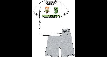 Minecraft pyjama korte mouw - wit - grijs -  maat 104 / 4 jaar