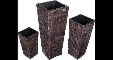 Casaria Bloempotten polyrotan set van 3 bruin