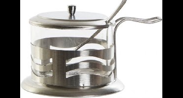 Glazen/metalen suikerpotje met deksel en lepel - Suikerpotten - Koffie benodigdheden