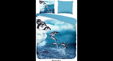 Pure Dekbedovertrek "pinguins" - Blauw - (240x200/220 cm) - Microfiber