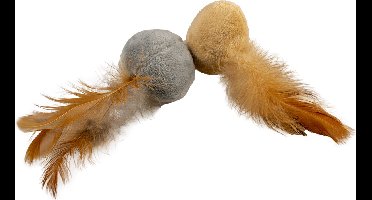 Duvoplus - Speelgoed Voor Dieren - Kat - Cushy Ballen Met Veren 2pc - 12x4x5cm Bruin/grijs - 2st