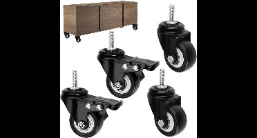 wielen - 4 Stuks - Geruisloze - Met Veiligheidsrem - Wielbreedte 2 Inch - staal - 70 kg - zwart