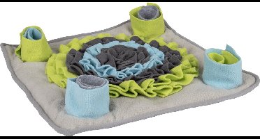 Flamingo Snuffelmat "Joya" – Grijs/Blauw/Rood/Wit – 40 x 40 x 5,5 cm – Interactief Speelmat voor Honden en Katten